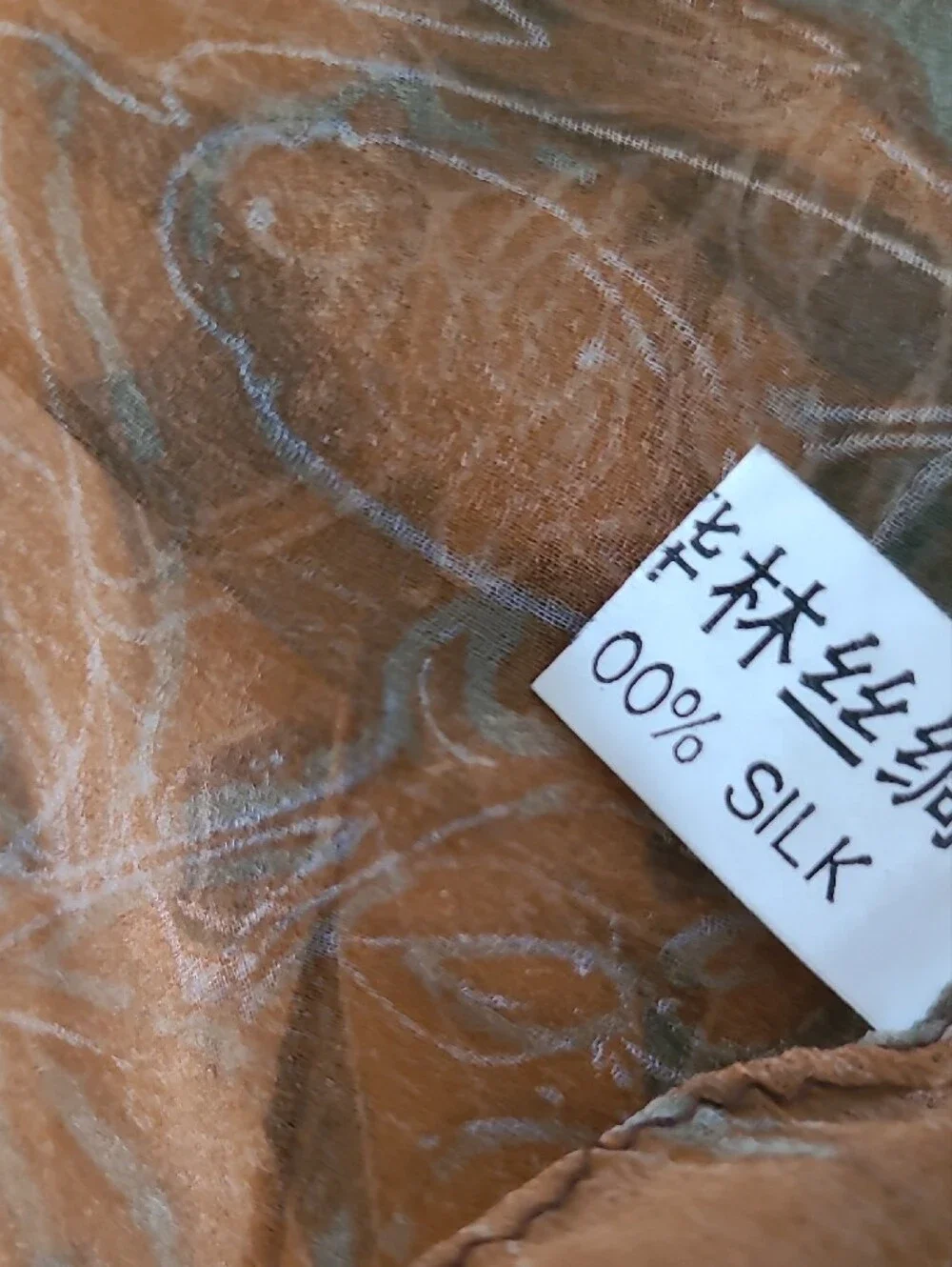 100% Silk Lightweight Floral Sheer Scarf - Brown & Green